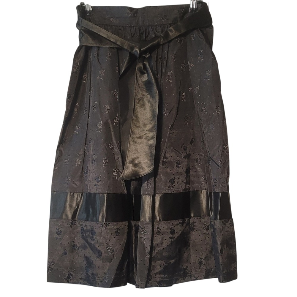 Vintage Christie Evan Ltd Black Floral Jacquard Satin Ribbon Midi Skirt Sz 13‎ - Picture 3 of 9